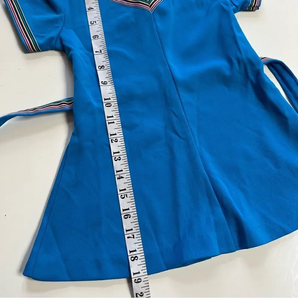 Vintage 1970s Handmade One of a Kind Girl’s Rainbow Trim Belted Dress